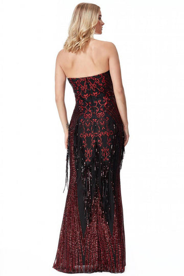 Goddiva Sweet Heart Sequin Fringe Maxi Dress Goddiva